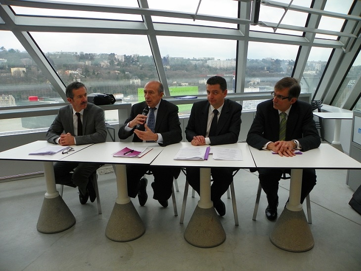Conférence de presse (de gauche à droite) : Jean PAPADOPULO, Gerard COLLOMB, Gael PERDRIAU, Thierry KOVACS