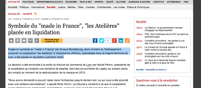 La liquidation des Atelières (ex-Lejaby) prononcée