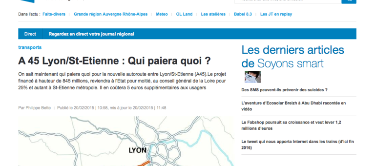 Le financement de l’A45 Lyon/Saint-Etienne loin d’être bouclé