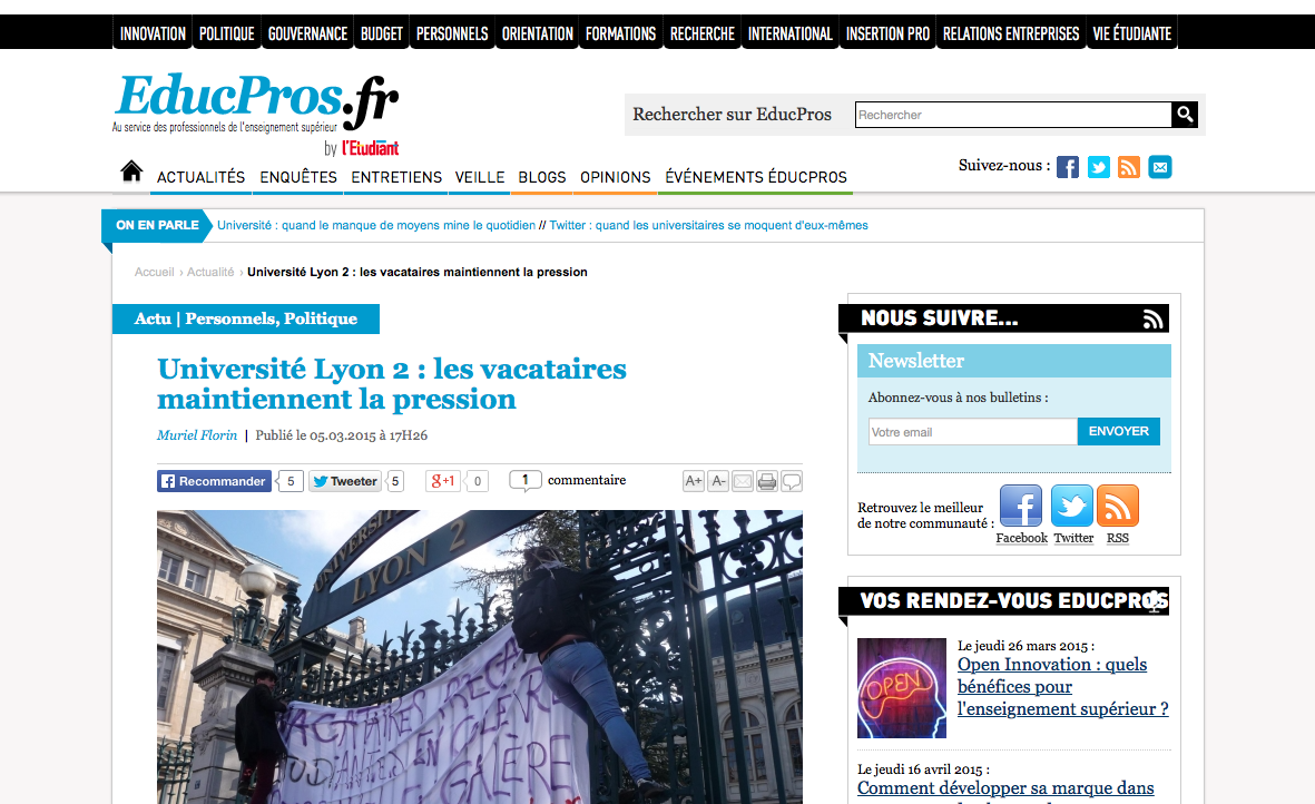 A l’université Lyon 2, les vacataires maintiennent la pression