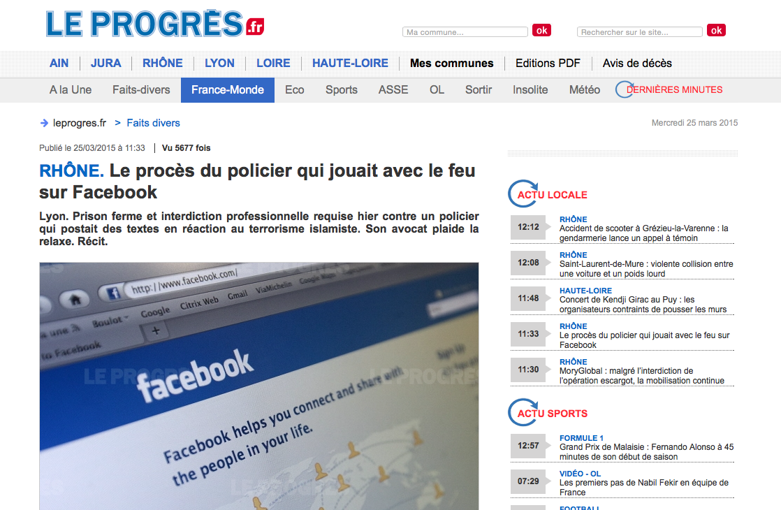 Un policier lyonnais jugé pour des propos islamophobes sur Facebook