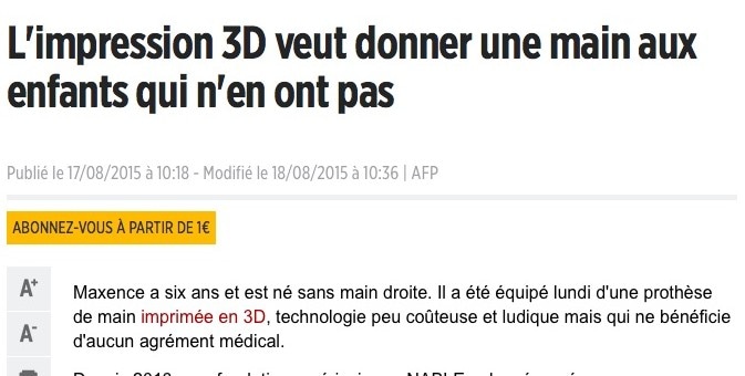 Un enfant d’Isère reçoit une main réalisée en imprimante 3D
