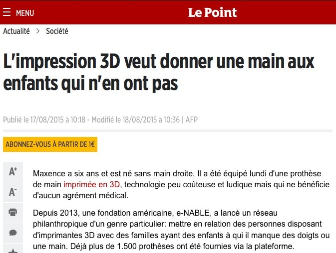 Un enfant d’Isère reçoit une main réalisée en imprimante 3D