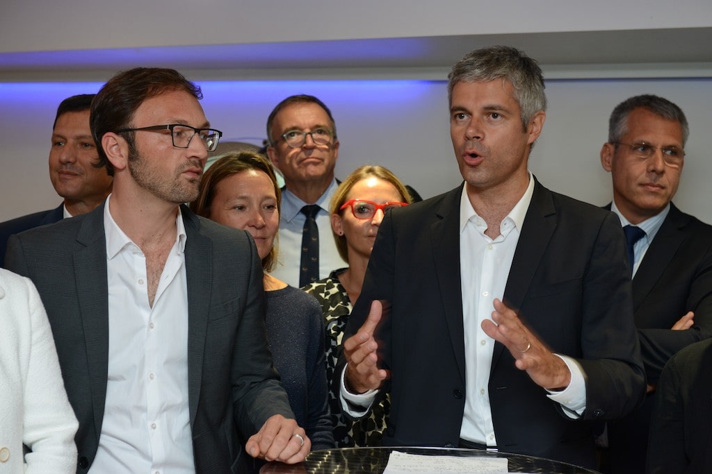 Laurent Wauquiez lors de la présentation de certains de ses colistiers. Crédits : Eric Soudan.