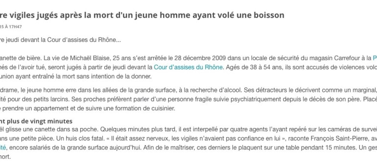 A Lyon, quatre vigiles de Carrefour jugés après la mort d’un jeune qui avait volé une cannette