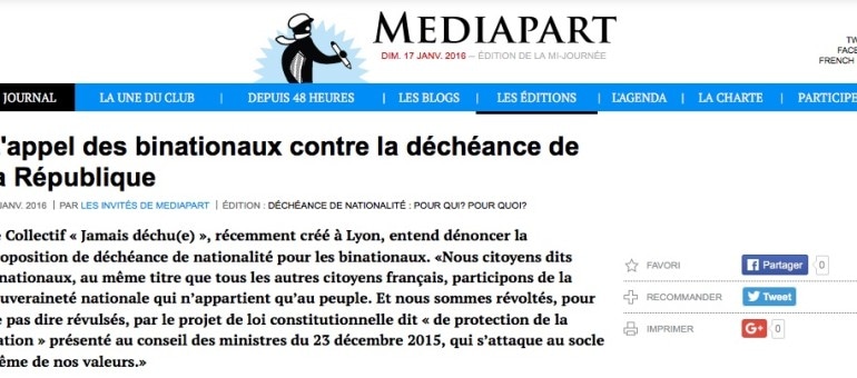 De Lyon, l’appel des binationaux contre la déchéance de la nationalité