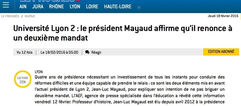 Lyon 2 : Jean-Luc Mayaud renonce à un deuxième mandat de président de l’université