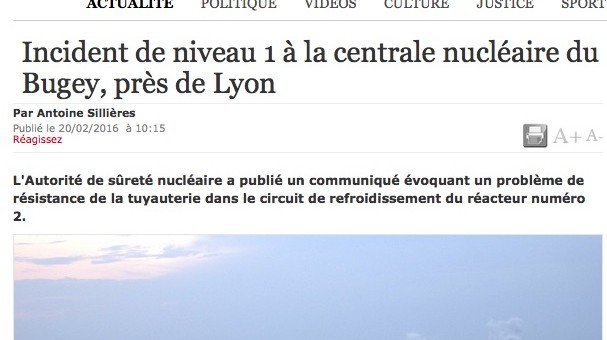 Nouvel incident à la centrale nucléaire du Bugey