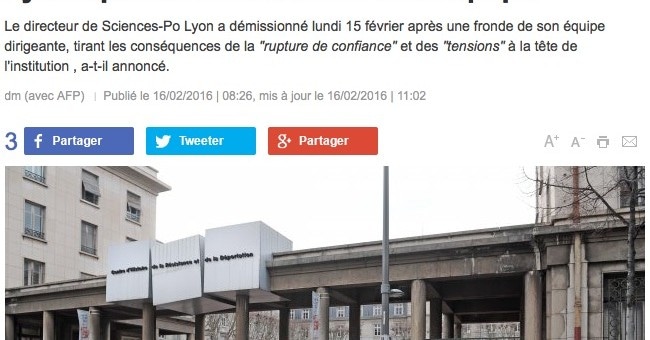 Démission du directeur de Sciences-Po Lyon après celle du comité de direction