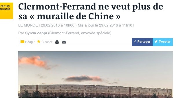 Renouvellement urbain : 550 familles vont devoir quitter « la muraille de Chine » de Clermont-Ferrand
