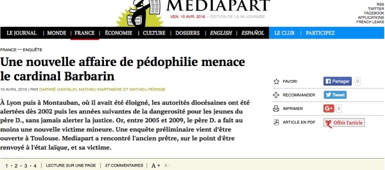 Affaire Barbarin (suite) : une nouvelle enquête vise un ancien prêtre lyonnais accusé de pédophilie