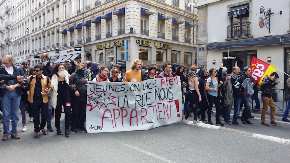 La tête de la manifestation contre la loi travail du 17 mai à Lyon. ©LB/Rue89Lyon