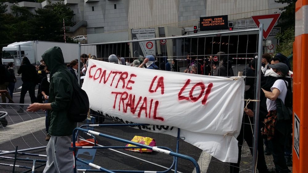 L'action de blocage du tunnel sous Fourvière contre la loi travail. ©LB/Rue89Lyon