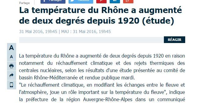 En un siècle la température du fleuve Rhône a augmenté de deux degrés