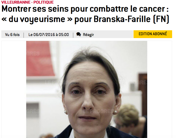 Lutte contre le cancer : pour le FN de Villeurbanne c’est « cachez ce sein »