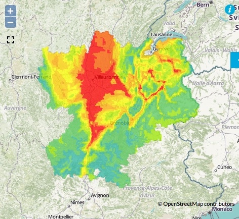 Niveau de pollution aux particules fines prévu le samedi 3 décembre. Capture ATMO Auvergne-Rhône-Alpes