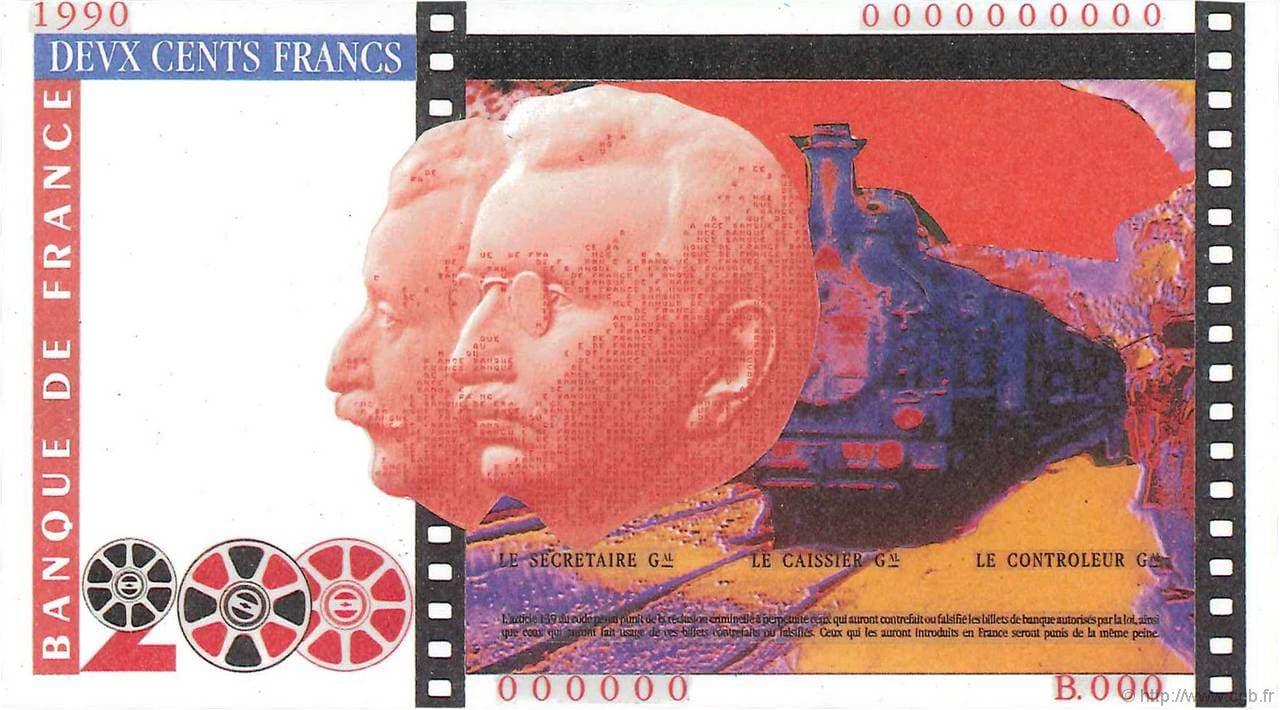D'après la CGB, "la plus importante société numismatique de France", il s'agirait d'un modèle du billet de 200F à l'effigie des frères Lumière. ©CGB