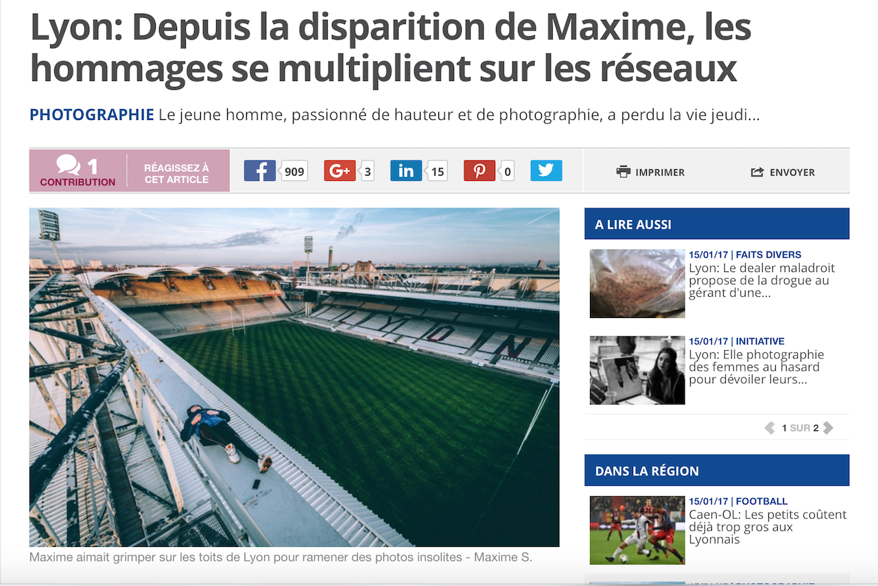 Décès de Maxime, jeune photographe passionné par les sommets de Lyon