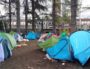 Une partie des tentes du square jugan le 13 janvier, sous les pins. Le campement avait été démantelé une première fois le mardi 18 janvier, après la mise à l'abri dans un gymnase des occupants. ©LB/Rue89Lyon