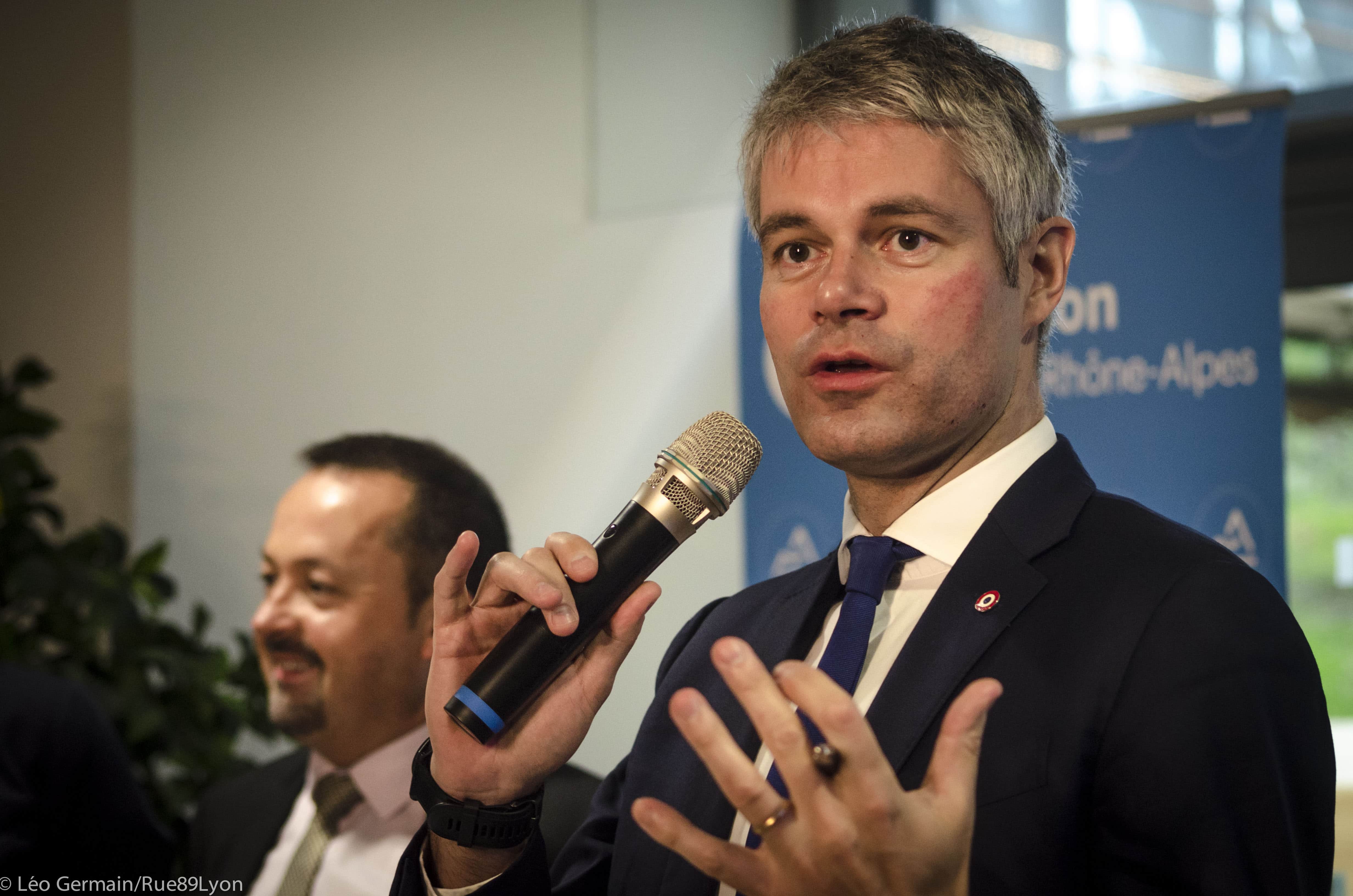 Laurent Wauquiez lors de la conférence de presse avant l'assemblée plénière du 9 février 2017 à l'Hotel de Région de Lyon. ©Léo Germain/Rue89Lyon