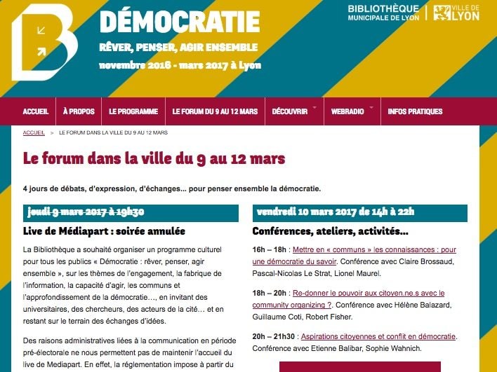 Capture d'écran du site de la BM sur le forum démocratie.