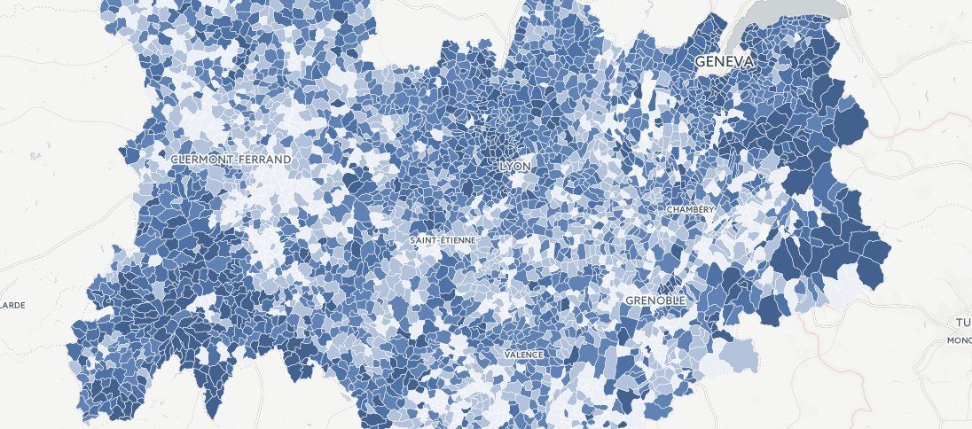 Capture de la carte du vote François Fillon au premier tour de la présidentielle 2017 en Auvergne-Rhône-Alpes