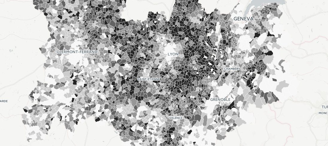 Capture de la carte du vote Le Pen au premier tour de la présidentielle 2017 en Auvergne-Rhône-Alpes