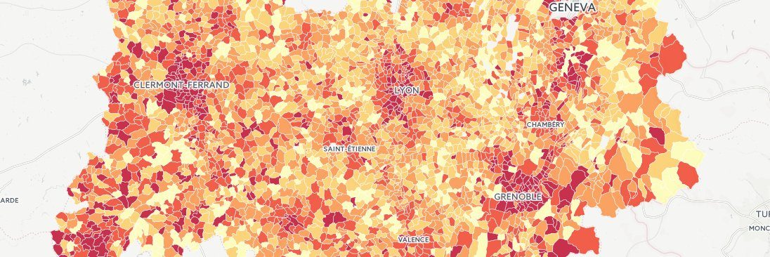 Capture d'écran de la carte du vote Macron au premier tour de la présidentielle en Auvergne-Rhône-Alpes