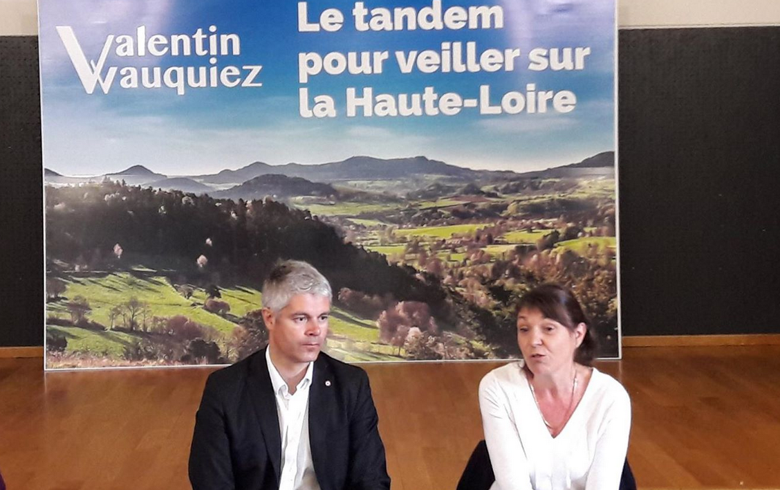 Isabelle Valentin annonce sa candidature en Haute-Loire, avec Laurent Wauquiez en suppléant. Inversion des rôles. Photo FB d'I. Valentin.