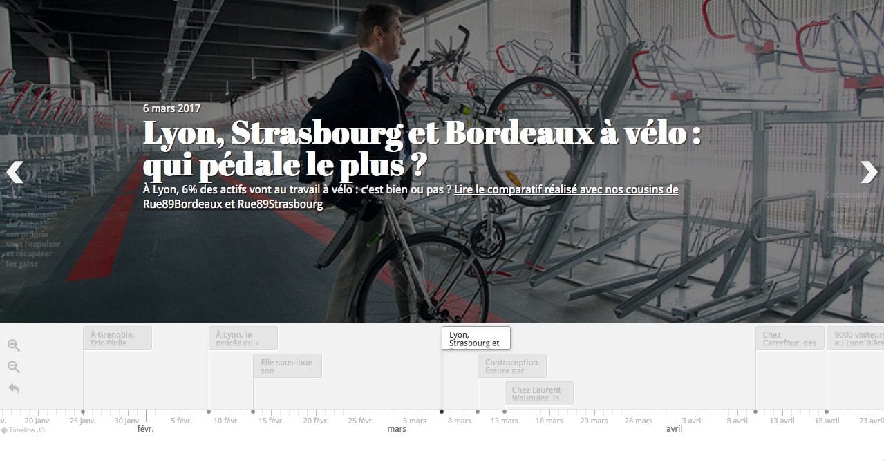 Capture d'écran chronologie des sujets de Rue89Lyon de janvier à juillet 2017