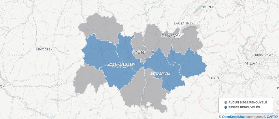 Carte des résultats des élections sénatoriales en 2017 en Auvergne-Rhône-Alpes. Photo DR