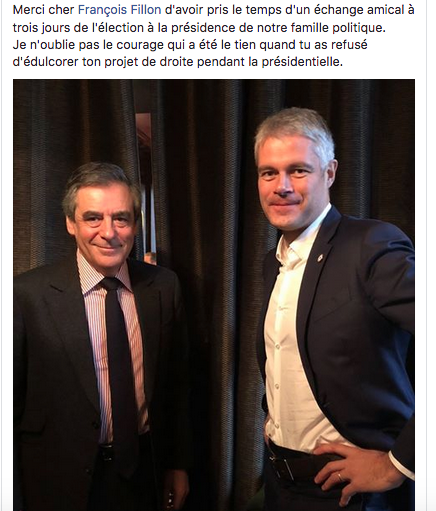 Capture d'écran du FB de Laurent Wauquiez, avec François Fillon.