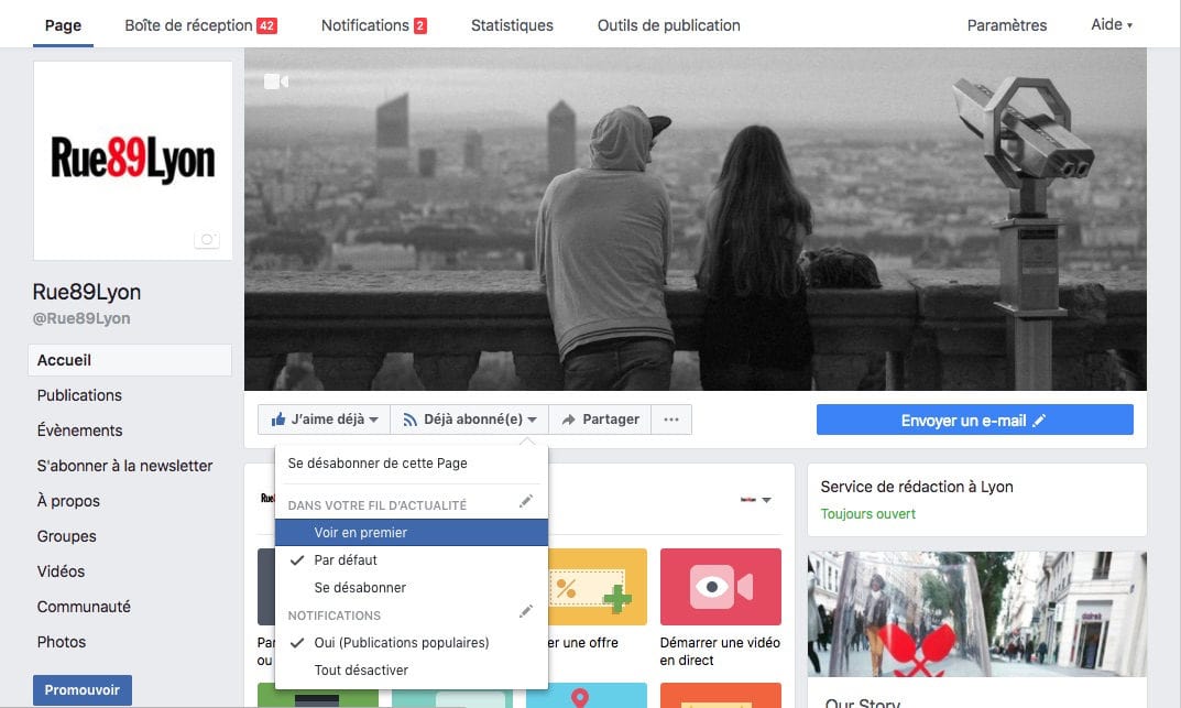 Page Facebook de Rue89Lyon version deskstop. Capture d'écran