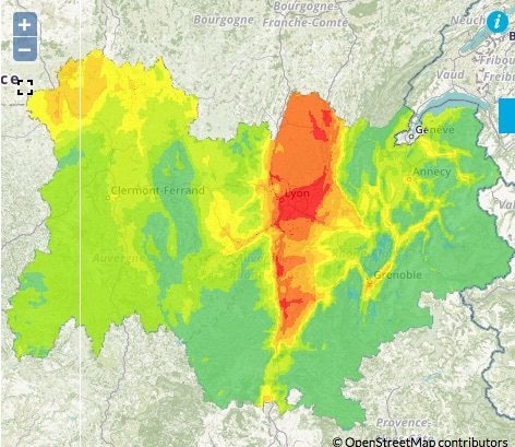 Prévision de pollution aux particules fines pour la journée du 23 février. Capture d'écran Atmo Auvergne-Rhône-Alpes