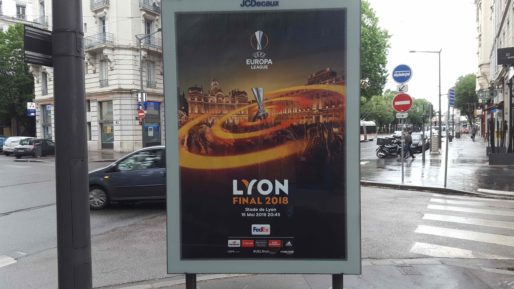 Affiche de la finale de l'Europa League le 16 mai 2018 à Lyon dans les rues de la ville. Photo BE/Rue89Lyon