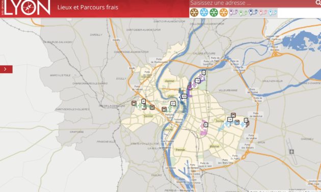 Lyon carte lieux et parcours fraîcheurs-chaleur