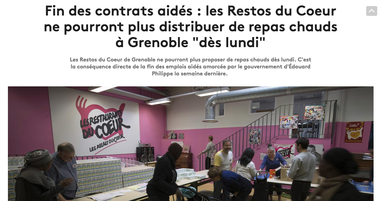 A Grenoble, la fin des contrats aidés provoque l’arrêt des distributions des Restos du Coeur