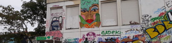 A la Croix-Rousse, une des façades de l'ancien collège Maurice Scève, devenu squat, entièrement couvertes de graffs à la suite d'un événement de street-art organisé il y a un an par le Petit Bulletin. ©LB/Rue89Lyon