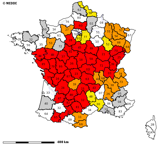 Etat des arrêtés de limitation des usages de l'eau au 24 octobre 2018. © Propluvia/Ministère du développement durable