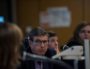 Une partie des intervenants du débat "PMA-GPA : question éthique, réponse politique?". De gauche à droite, la modératrice Pascale Tournier (de dos), Jean François Guérin, Marianne Durano et Sarah Levine. © Bertrand Gaudillère / Item