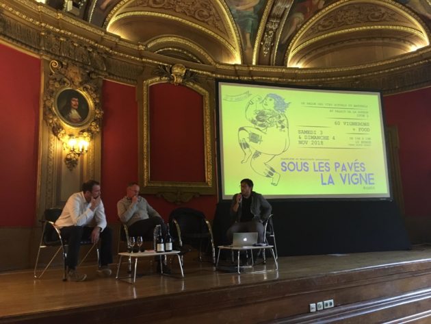 Un débat sur le village du Beaujolais, Lantignié, à "Sous les pavés la vigne" édition 2018. ©Rue89Lyon