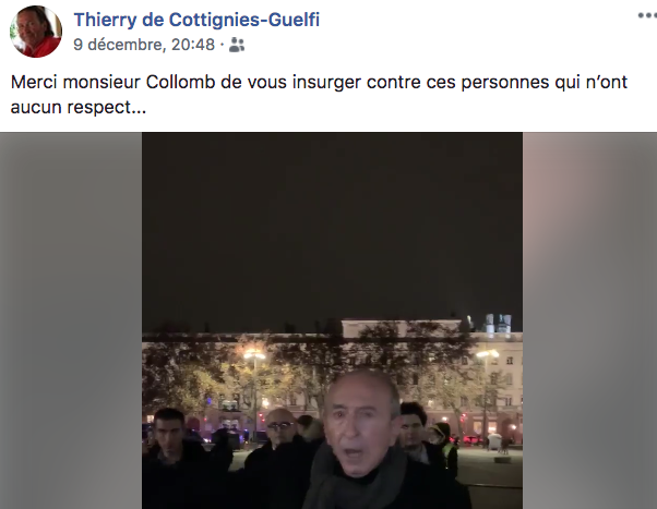 Capture d'écran d'une page FB, d'où est partie la vidéo de Gérard Collomb pendant la Fête des Lumières 2018. DR