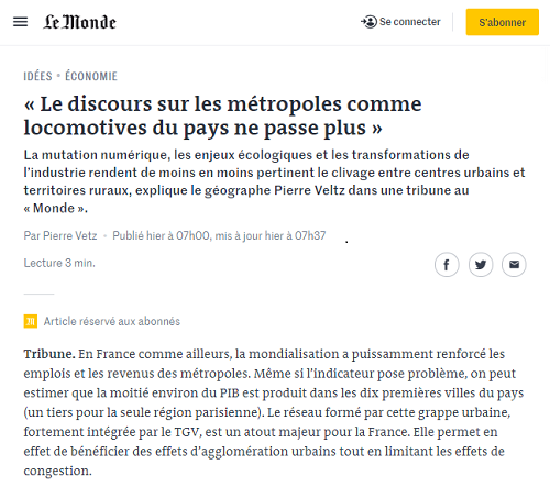 « Le discours sur les métropoles comme locomotives du pays ne passe plus »