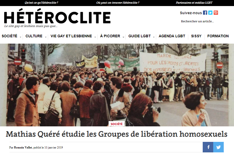 Les Groupes de libération homosexuels, objet d’étude pour Mathias Quéré