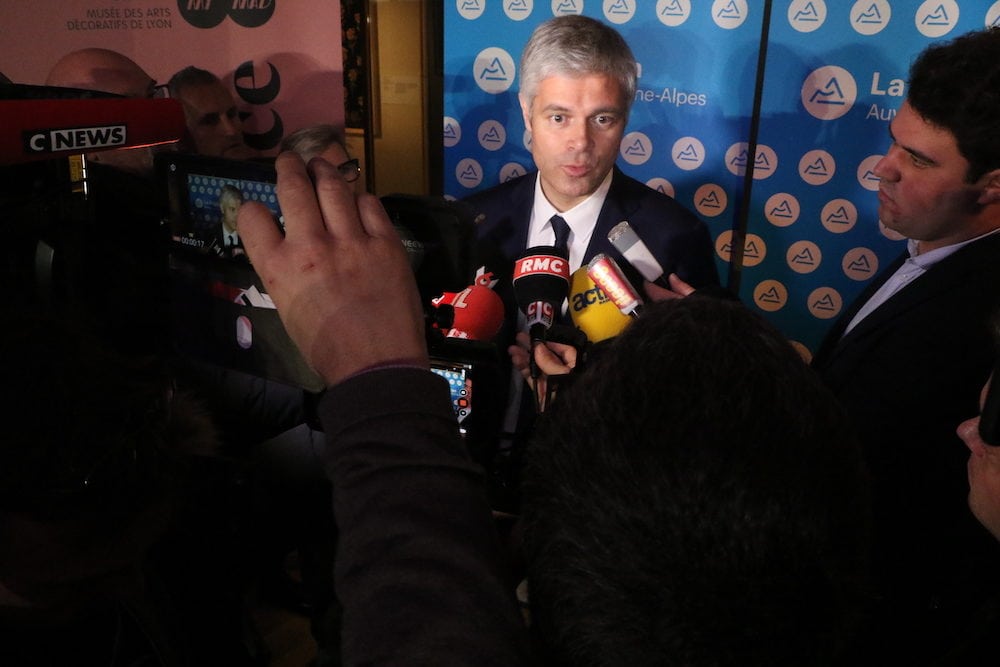 Laurent Wauquiez, président de la région Auvergne- Rhône-Alpes lors de ses voeux 2019. Le 28 janvier 2019 au musée des Tissus et des Arts Décoratifs. ©MG/Rue89Lyon