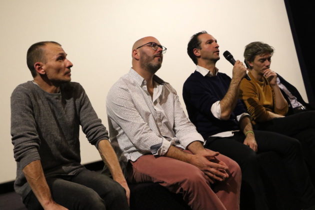 Les membres de "la parole libérée" Pierre-Emmanuel Germain-Thill , François Devaux, et Alexandre Hezez lors de l'avent-première du film "Grâce à dieu" de François Ozon qui retrace leurs parcours. Au cinéma "Comoedia" le 11 février 2019.©MG/Rue89Lyon