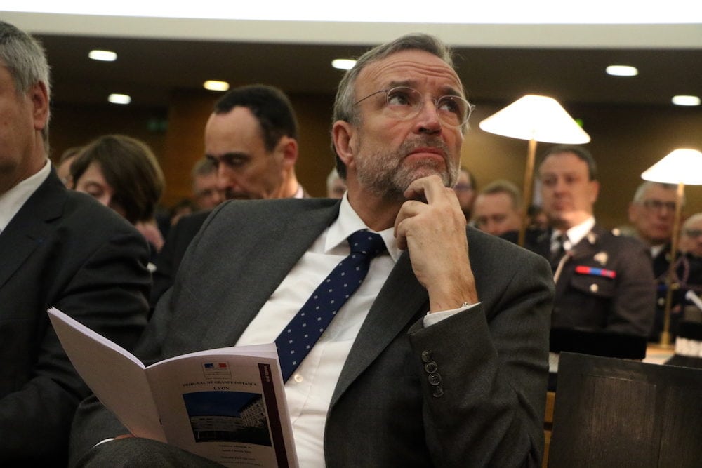 Etienne Blanc lors de la prise de fonction de Nicolas Jacquet, nouveau procureur de la république au cours d'une audience solennelle au tribunal de grande instance de Lyon. Mardi 5 février 2019. ©MG/Rue89Lyon