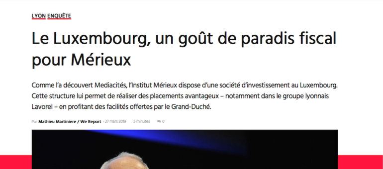 L’Institut Mérieux dispose d’une société d’investissement au Luxembourg
