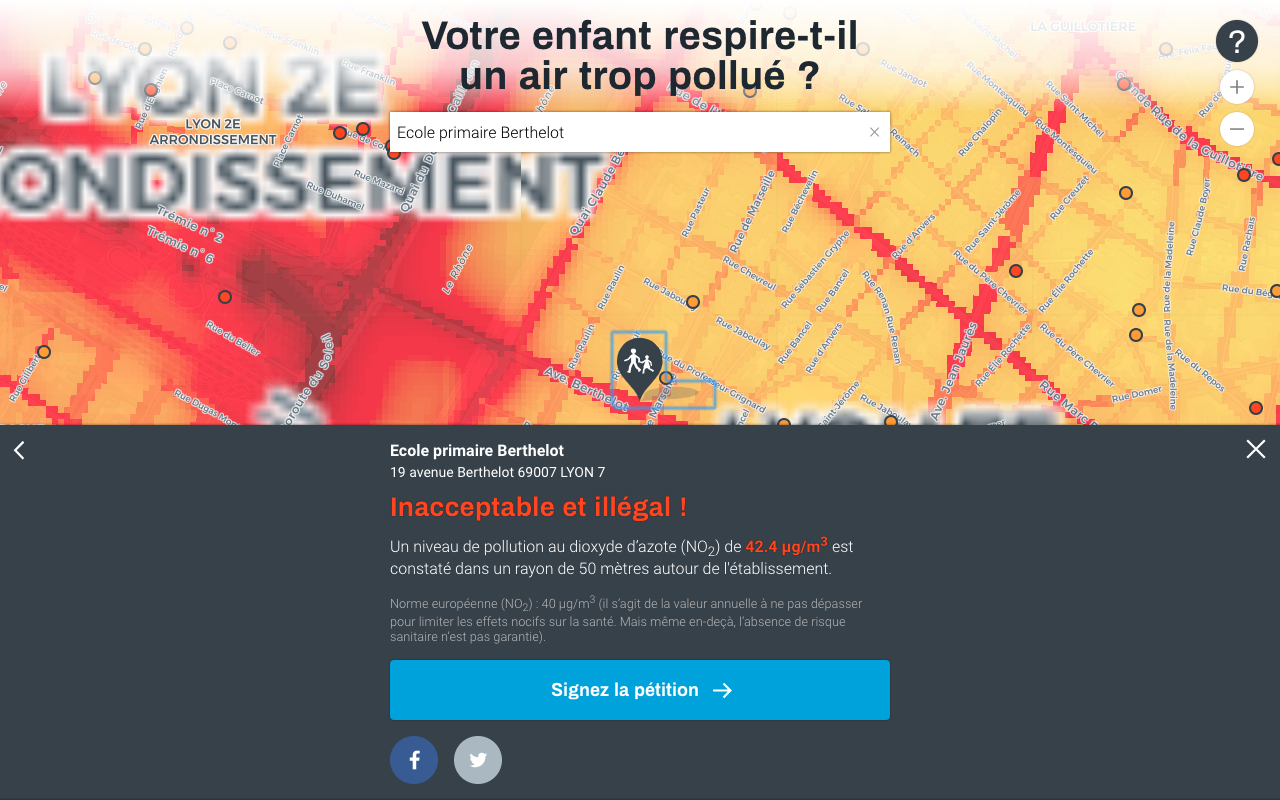 Carte interactive de Greenpeace sur la qualité de l'air dans les écoles de Lyon