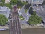 Les 4 voies sortantes de Perrache traversent la Saône mais seules 2 se prolongent actuellement en tunnel. D’où la proposition de prolonger les 2 autres dans un nouveau tunnel vers l’Ouest lyonnais. A droite le tunnel routier de Fourvière. Image google earth.